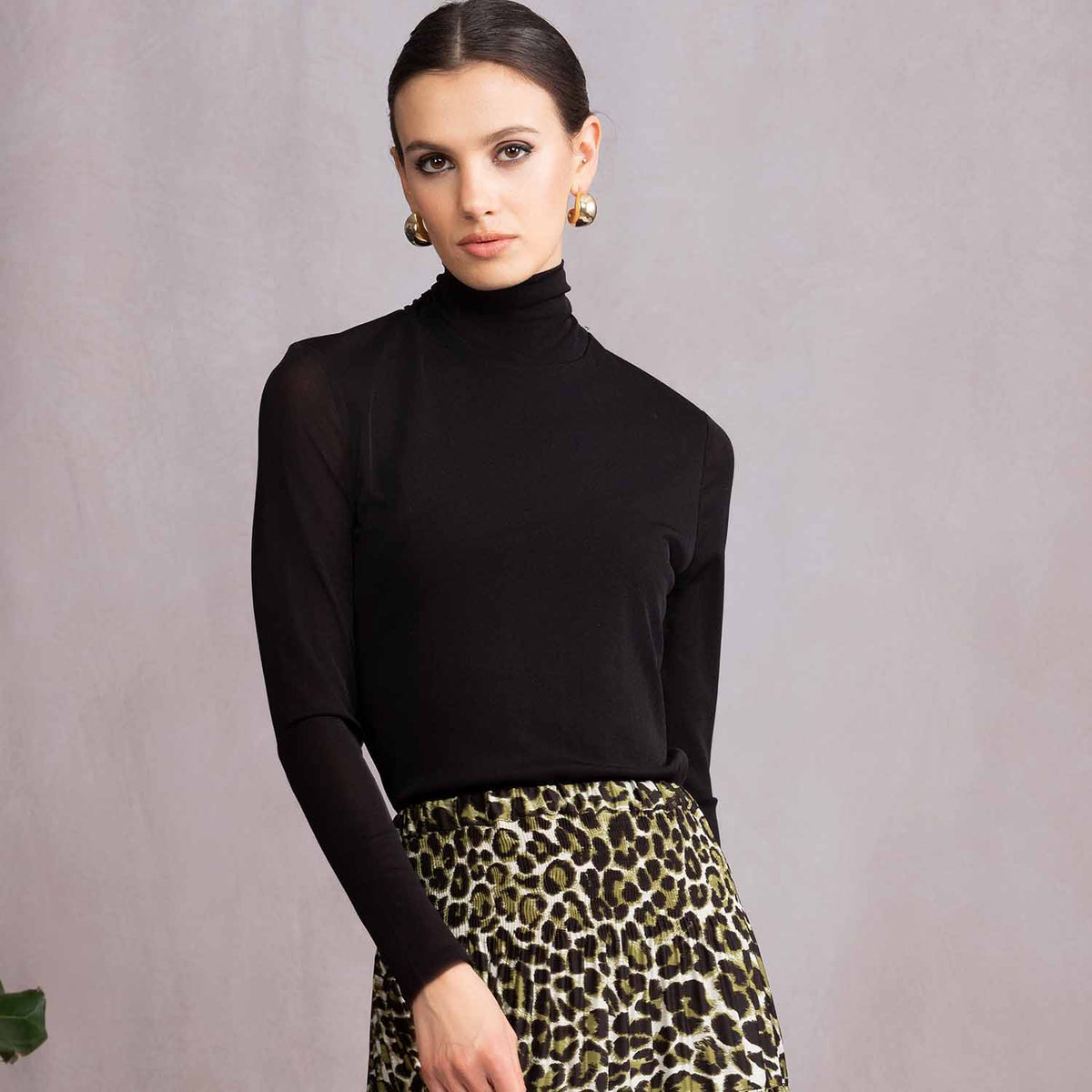 Polo Neck Sheer Mesh Top