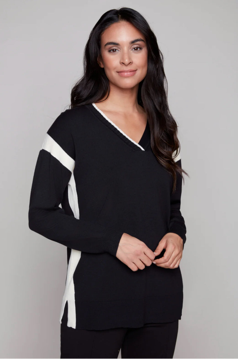 Black V Neck & White