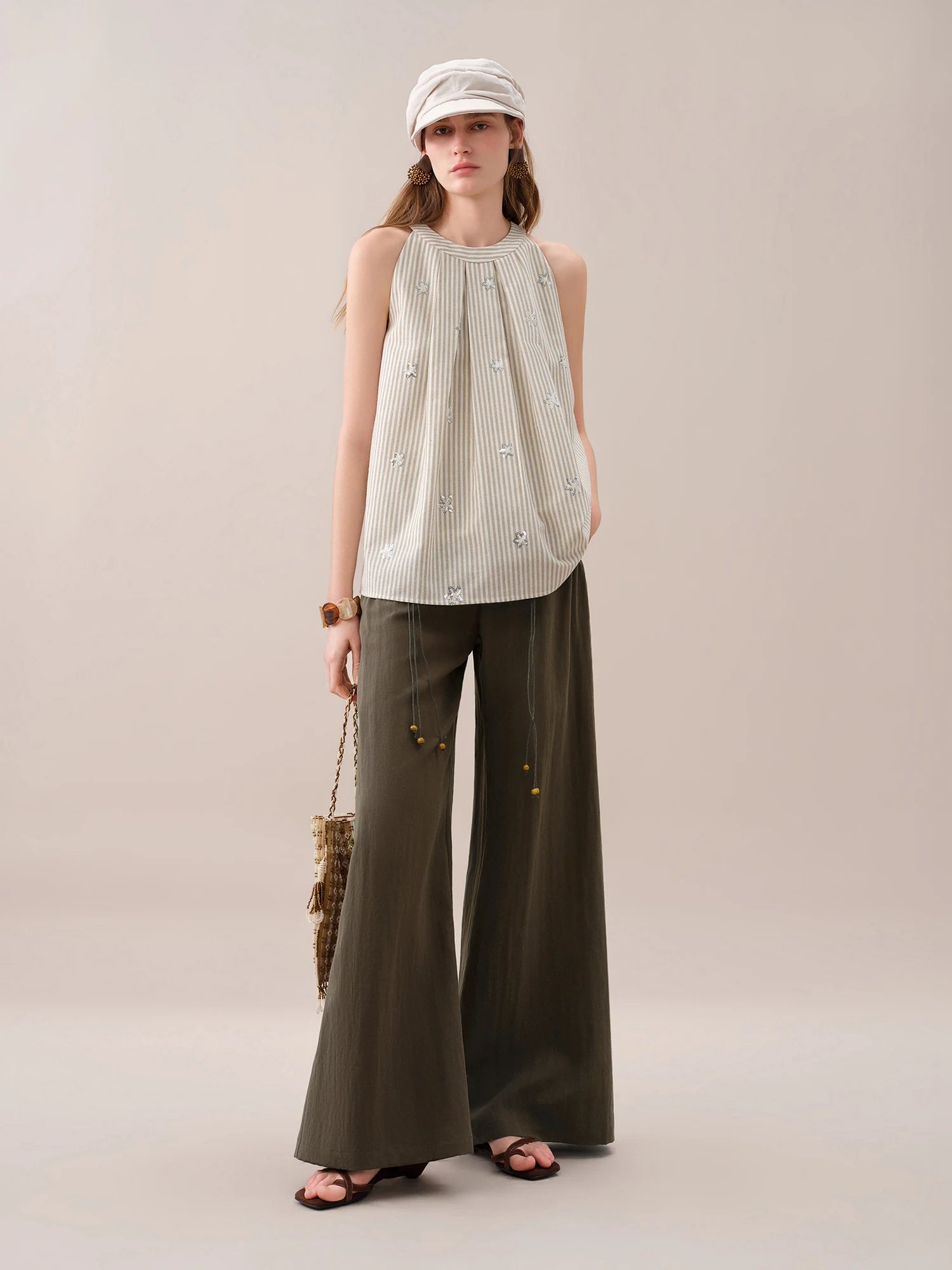 Striped Embroidered Sleeveless Blouse